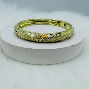 Apricot Floral Enamel Cloisonne Bracelet Bangle
